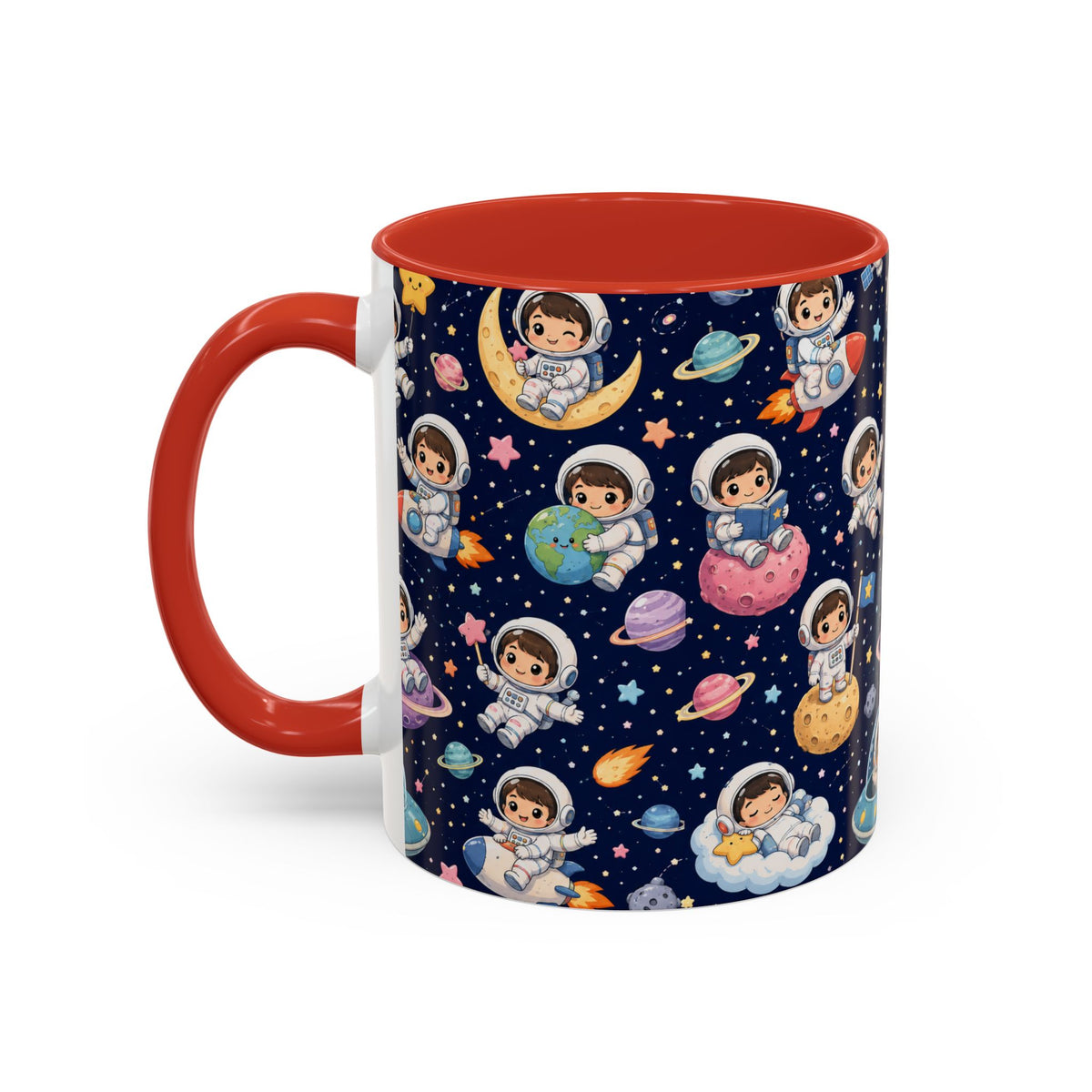 Accent Coffee Mug  (11/15 oz) - Kawaii Astronauts in a Starry Space Adventure