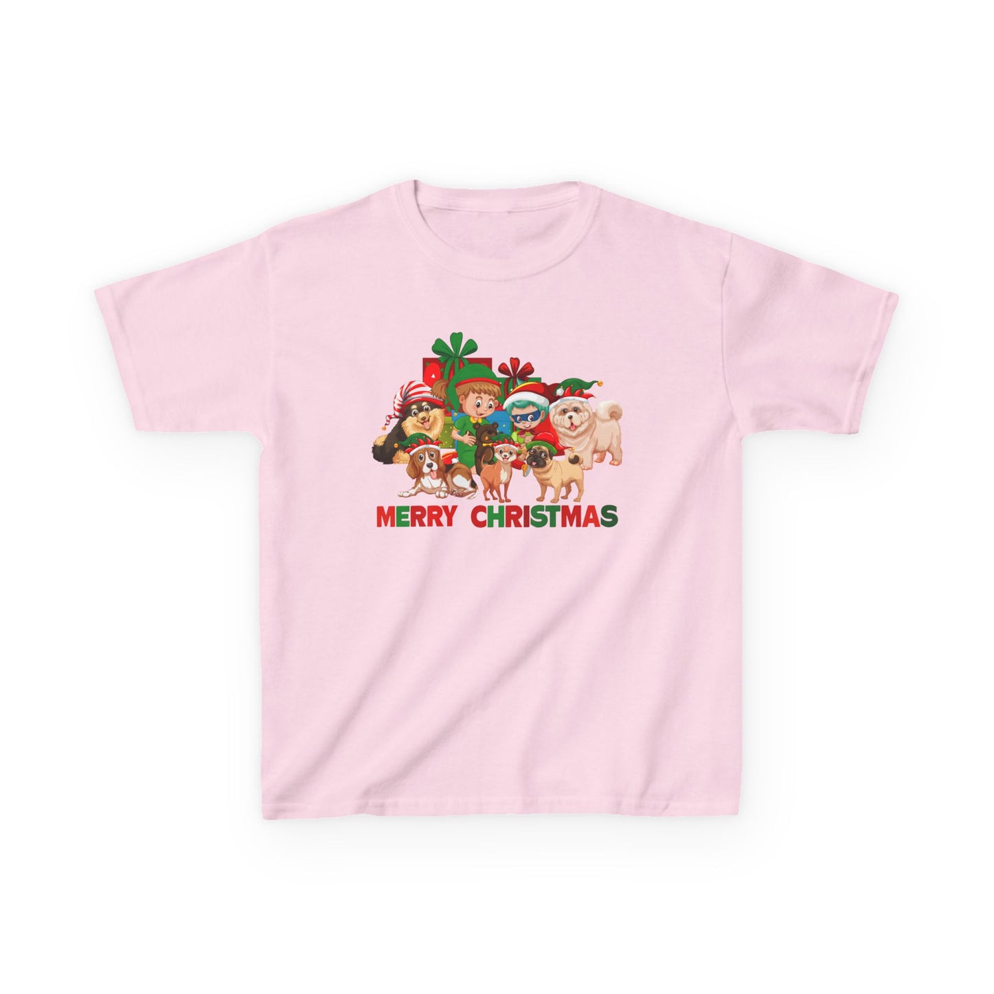 Kids Heavy Cotton™ Tee - Christmas with super kiddo pet friends with text - [[{"value":"Wonderwear Kid"}]]