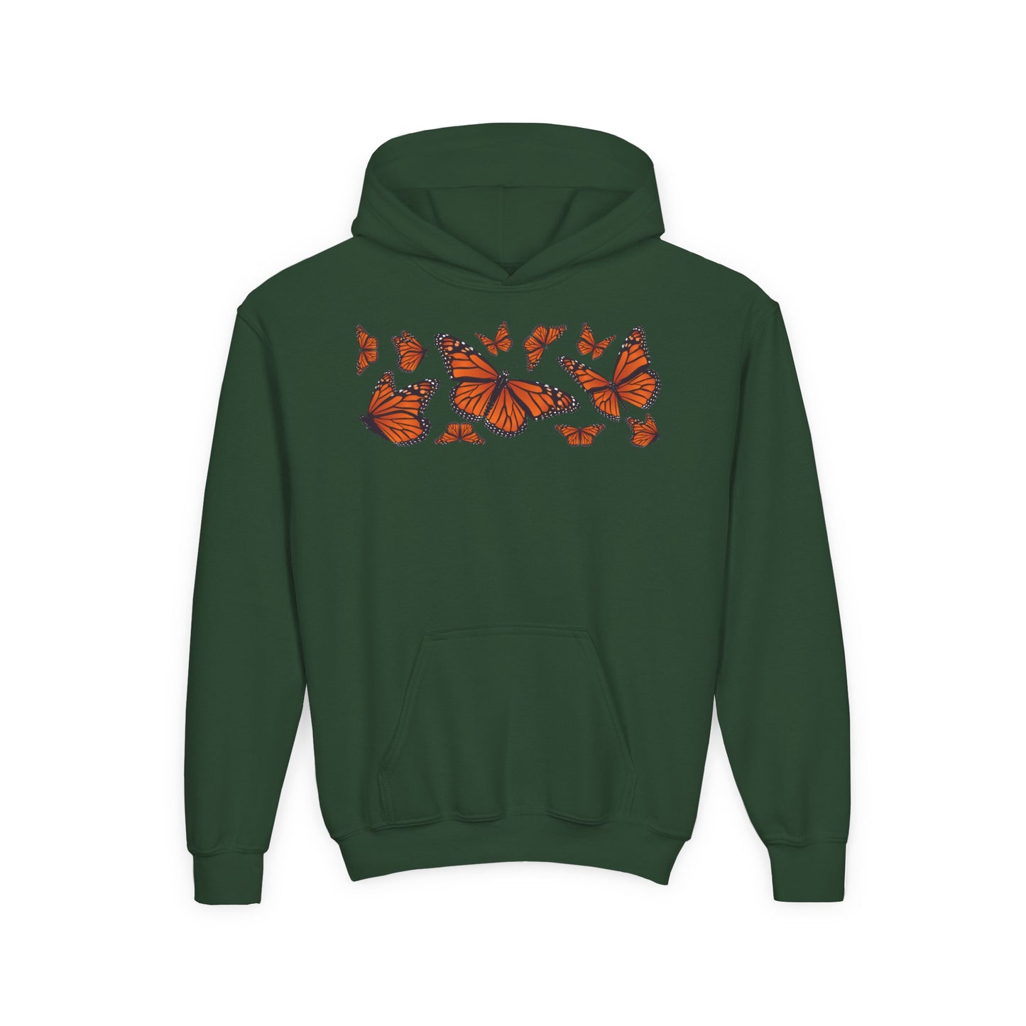 Youth Heavy Blend Hooded Sweatshirt -  Set of orange monarch butterfly