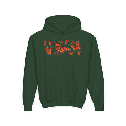 Youth Heavy Blend Hooded Sweatshirt -  Set of orange monarch butterfly Printify
