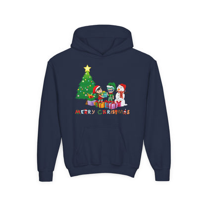 Youth Heavy Blend Hooded Sweatshirt - Super kiddo preparing gifts - [[{"value":"Wonderwear Kid"}]]