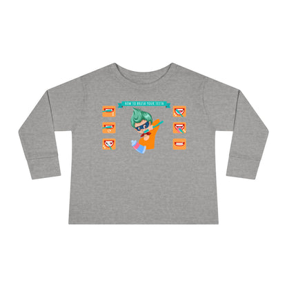 Toddler Long Sleeve Tee - Super kiddo how to brush teeth - [[{"value":"Wonderwear Kid"}]]