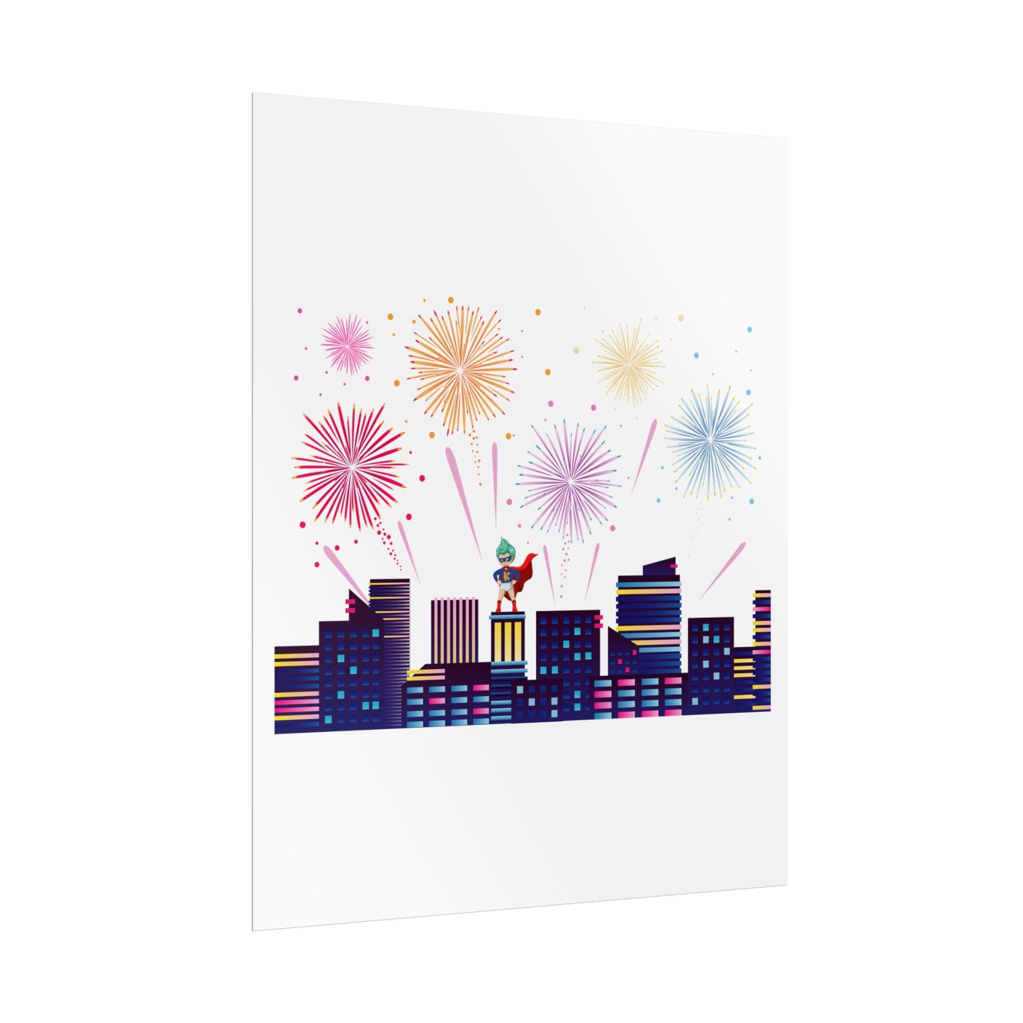 Rolled Posters - Super kiddo with fireworks - [[{"value":"Wonderwear Kid"}]]