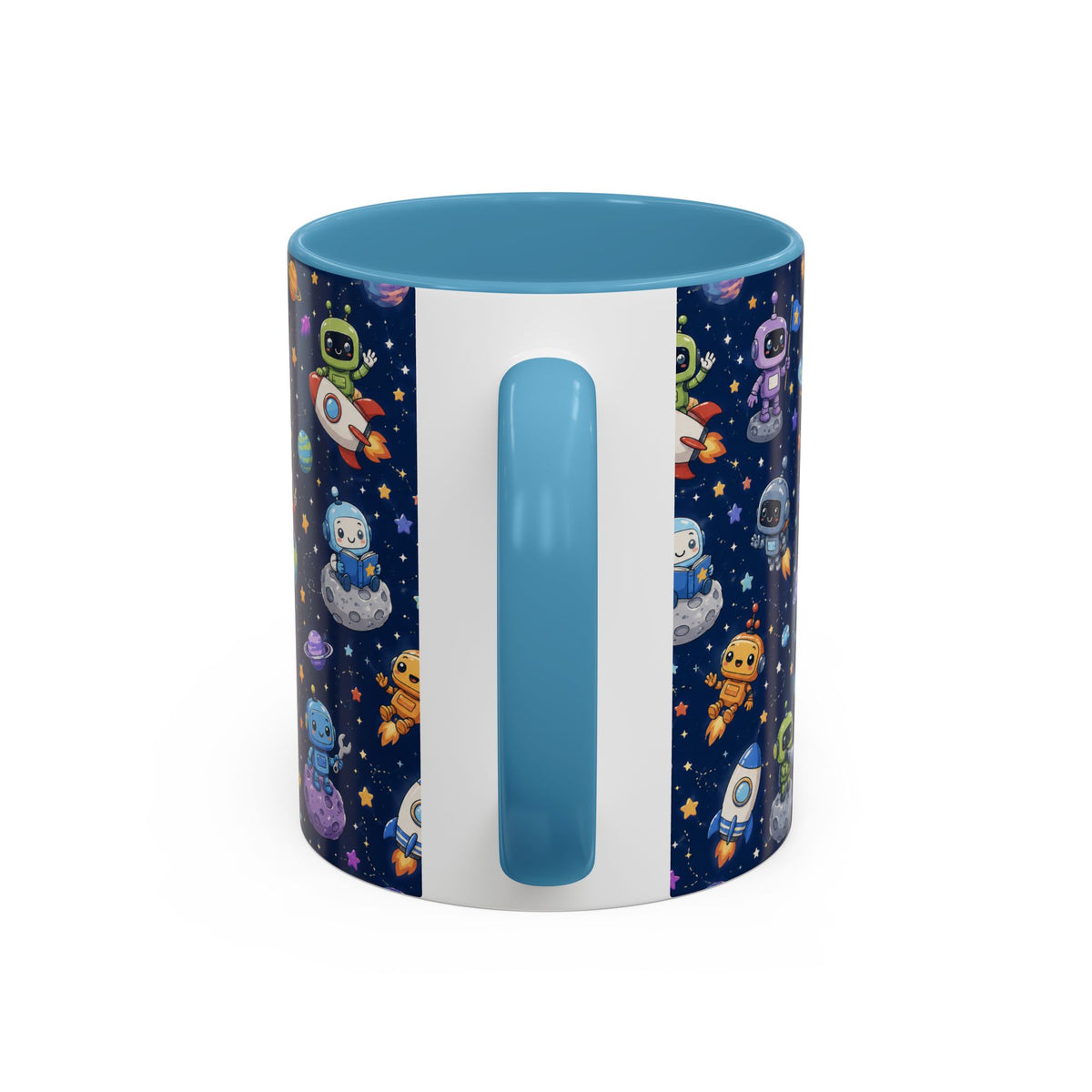 Galactic Robots Accent Coffee Mug — Cute Space Astronaut Pattern (11/15 oz)