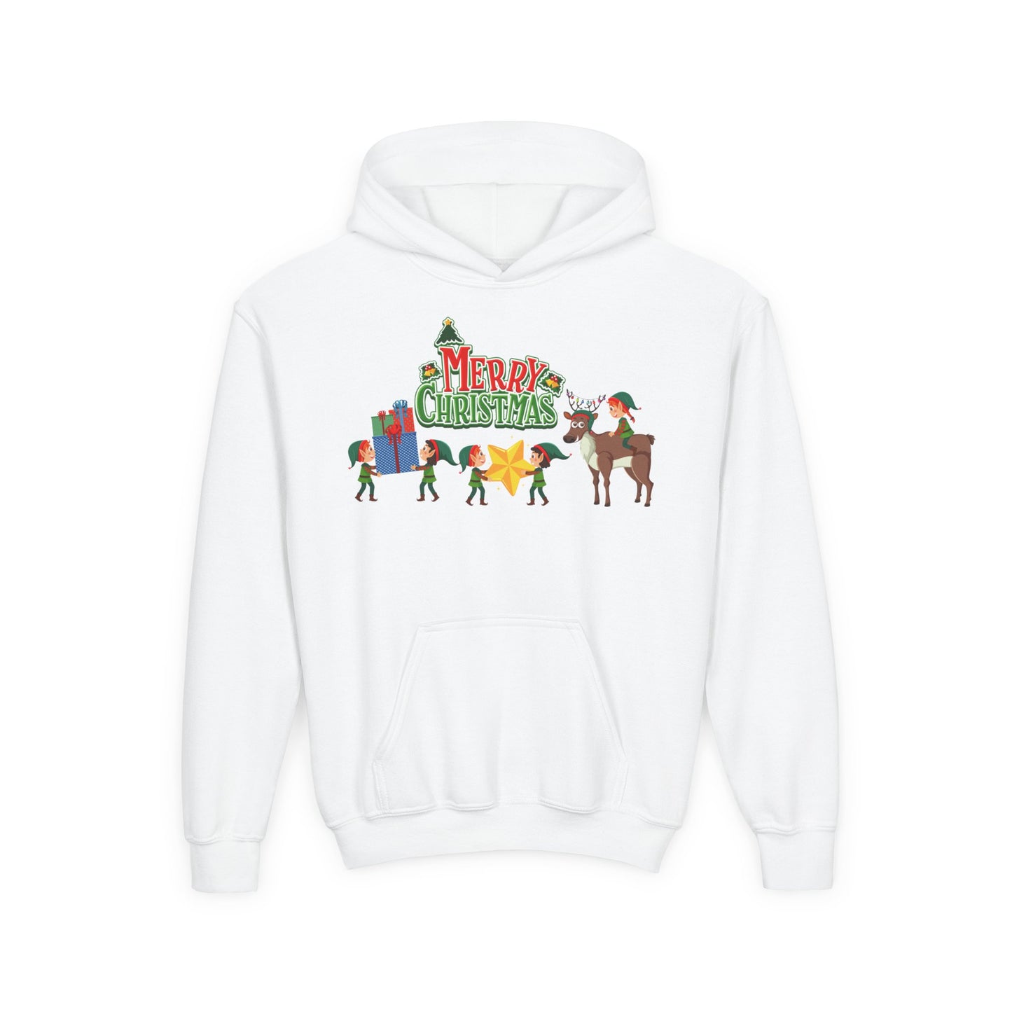 Youth Heavy Blend Hooded Sweatshirt - Merry christmas and reindeer