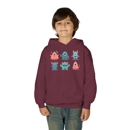 Youth Heavy Blend Hooded Sweatshirt -  Group of cute little monsters Printify