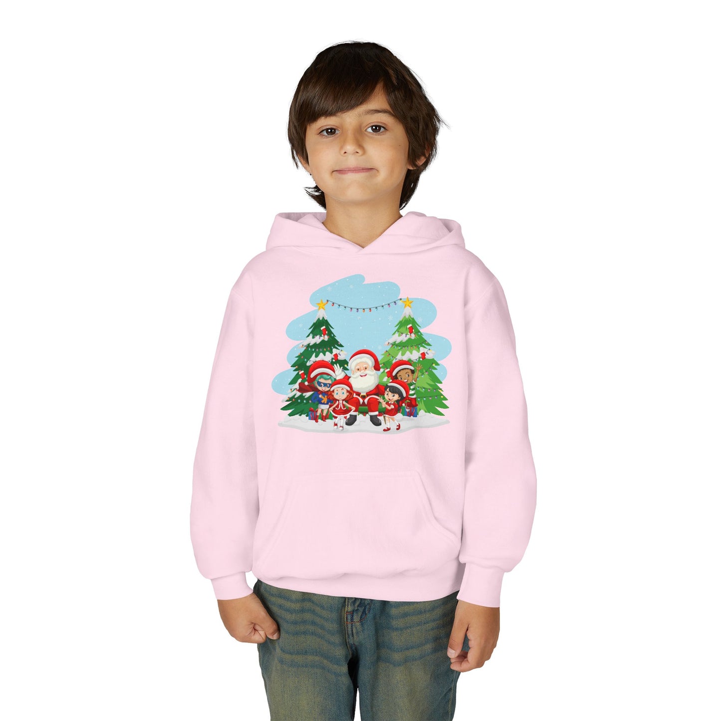 Youth Heavy Blend Hooded Sweatshirt - Super kiddo with santa claus