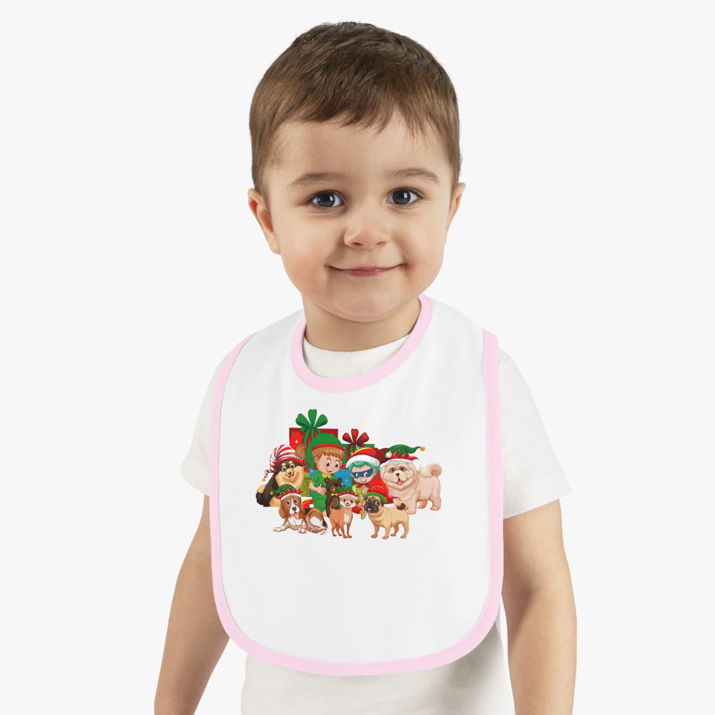Baby Bib - Christmas with super kiddo pet friends without text