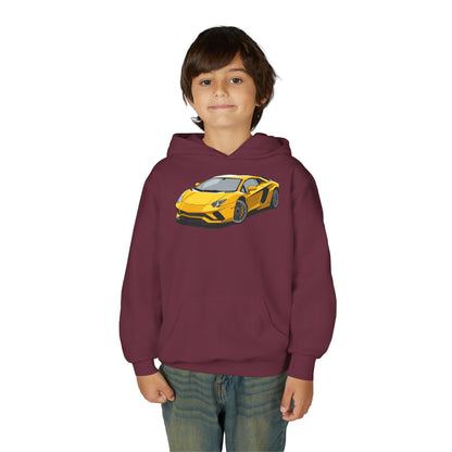 Youth Heavy Blend Hooded Sweatshirt - Yellow super car Printify