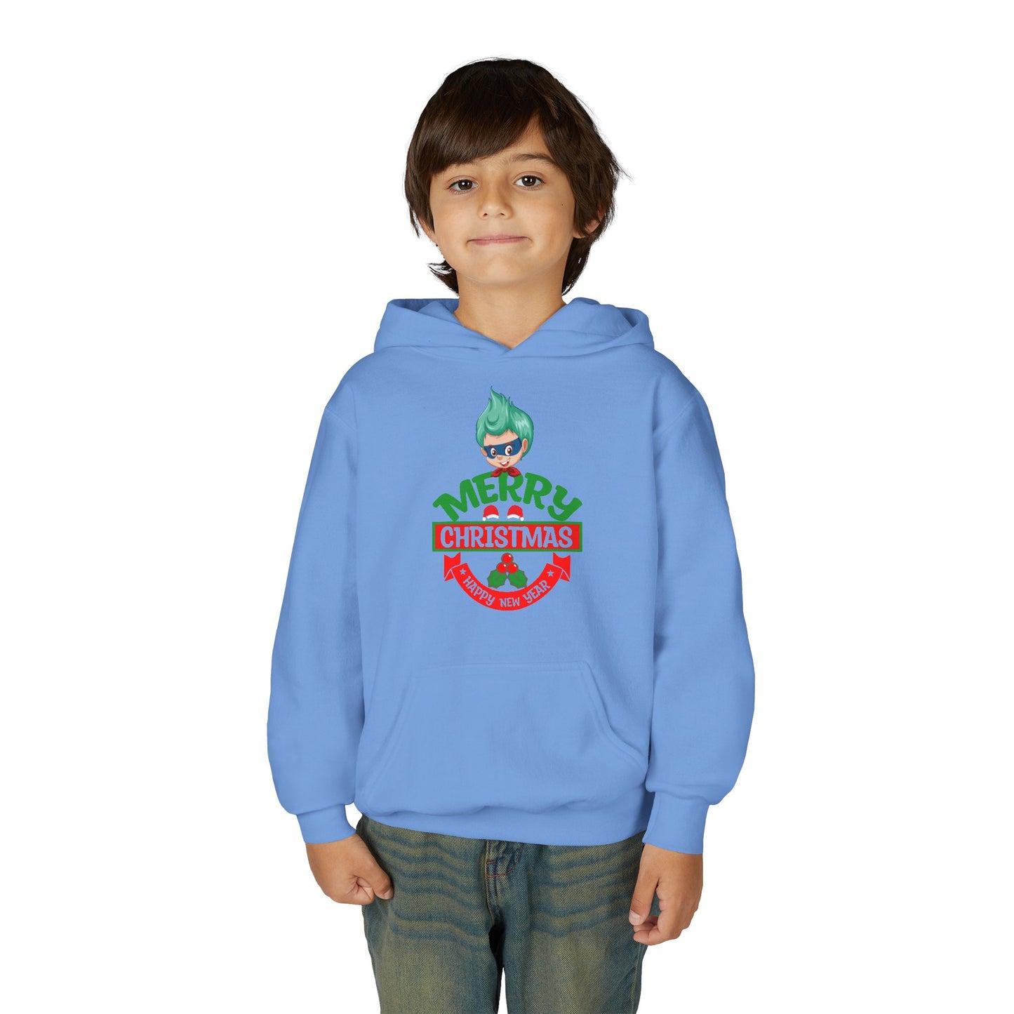 Youth Heavy Blend Hooded Sweatshirt - Merry chridtmas from super kiddo