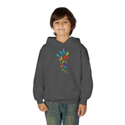 Youth Heavy Blend Hooded Sweatshirt - Group of colorful butterflies Printify