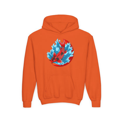 Youth Heavy Blend Hooded Sweatshirt - Red koi Printify