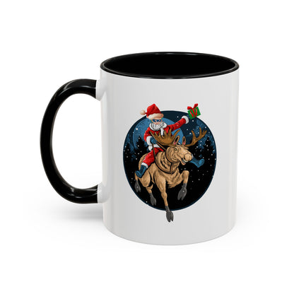 Accent Coffee Mug - Super kiddo riding a reindeer - [[{"value":"Wonderwear Kid"}]]