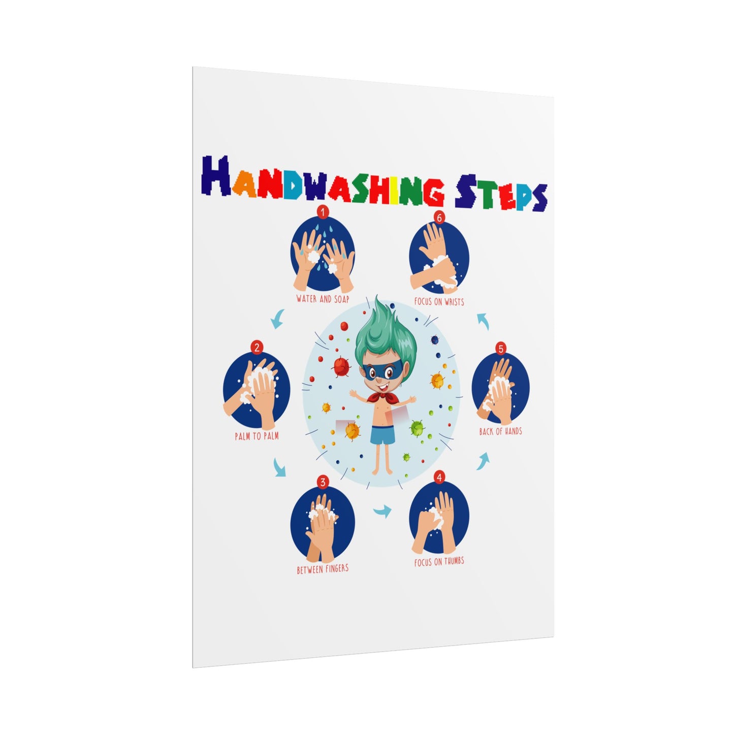 Rolled Posters - Super kiddo how to wash hand properly - [[{"value":"Wonderwear Kid"}]]