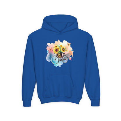 Youth Heavy Blend Hooded Sweatshirt - Sunflower Bicycle Printify