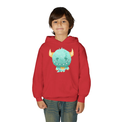 Youth Heavy Blend Hooded Sweatshirt - Cute green baby monster Printify