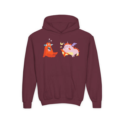 Youth Heavy Blend Hooded Sweatshirt -  Orange monsters Printify