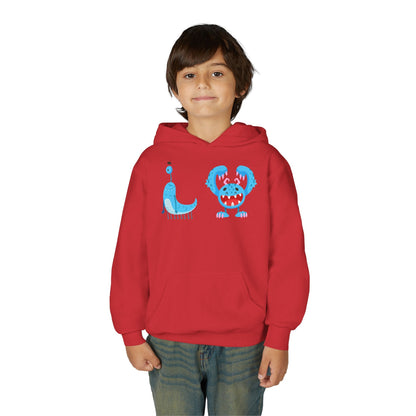 Youth Heavy Blend Hooded Sweatshirt - Joyful happy monsters Printify