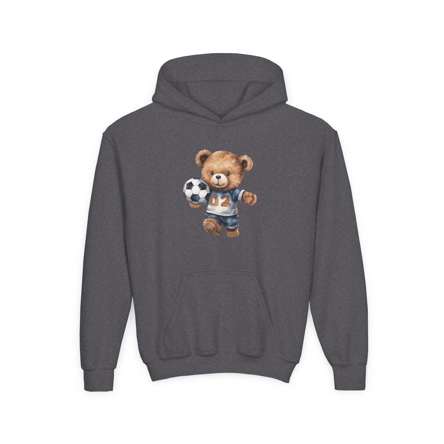 Youth Heavy Blend Hooded Sweatshirt - Adorable Soccer Bear