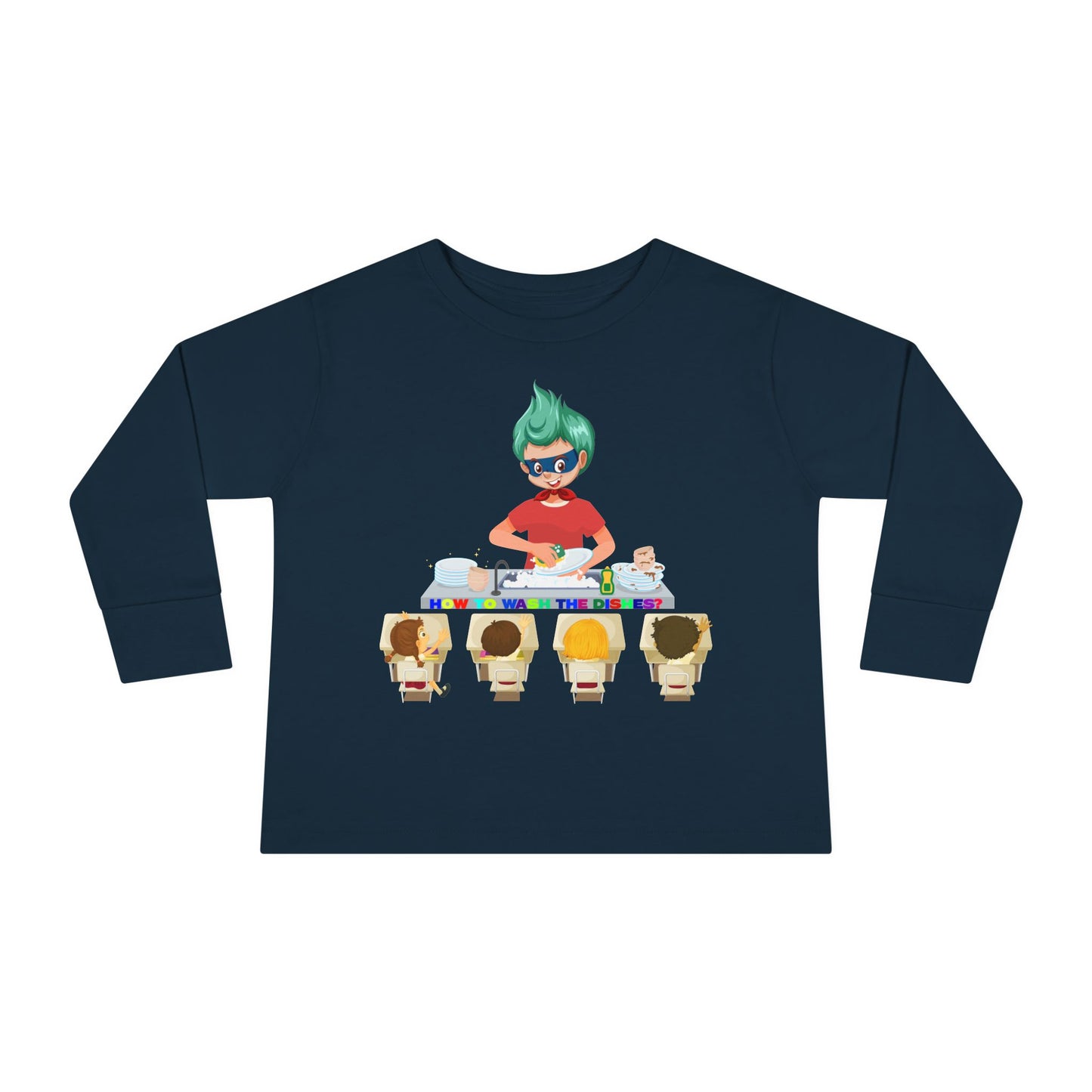 Toddler Long Sleeve Tee - Little kiddo teaching to wash dishes - [[{"value":"Wonderwear Kid"}]]