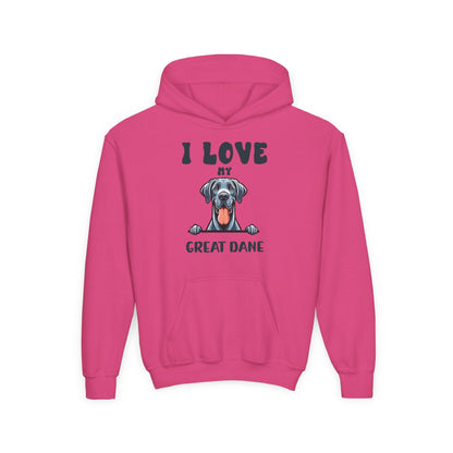 Youth Heavy Blend Hooded Sweatshirt - I love my Great Dane Printify