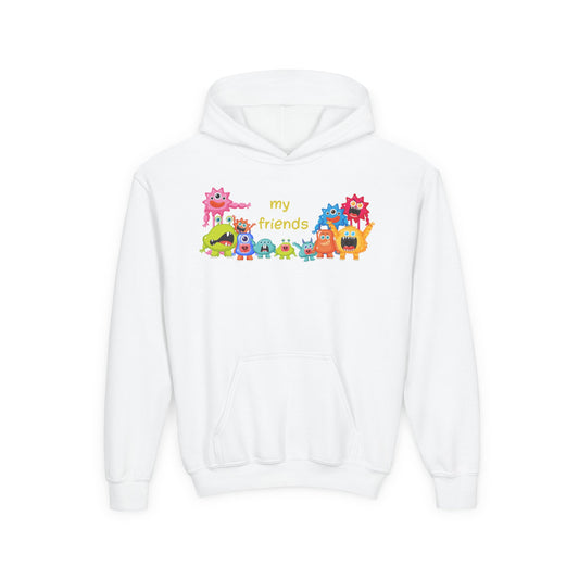 Youth Heavy Blend Hooded Sweatshirt - Colorful Monster Friends