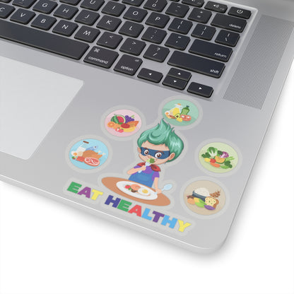 Kiss-Cut Stickers - Supper kiddo showing healthy food to eat - [[{"value":"Wonderwear Kid"}]]