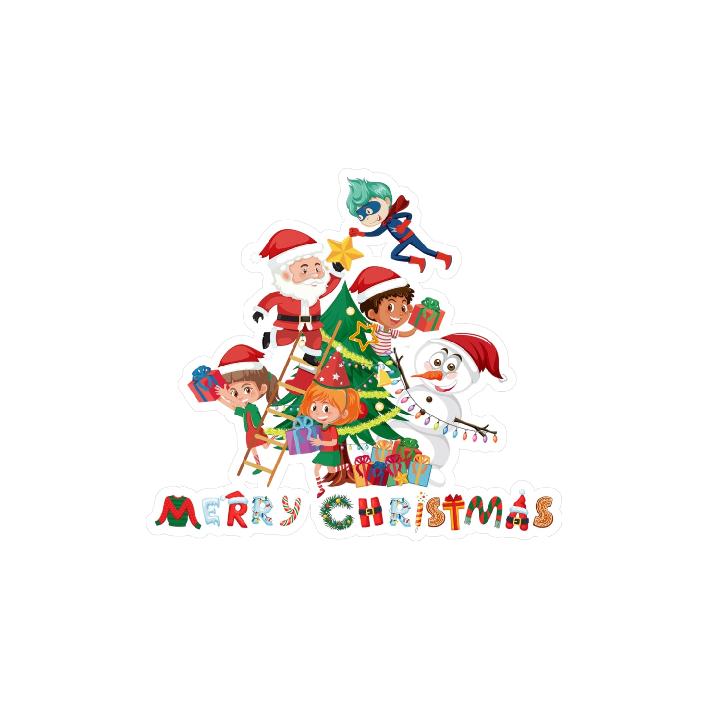 Christmas Kiss-Cut Vinyl Decals – Super kiddo making christmas tree with text - [[{"value":"Wonderwear Kid"}]]