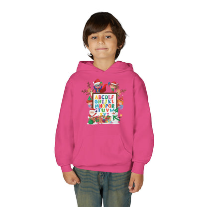 Youth Heavy Blend Hooded Sweatshirt - Christmas alphabet with super kiddo - [[{"value":"Wonderwear Kid"}]]