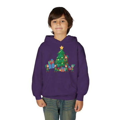 Youth Heavy Blend Hooded Sweatshirt - Super kiddo putting gifts on christmas tree - [[{"value":"Wonderwear Kid"}]]