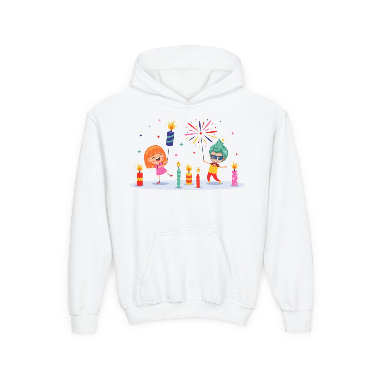Youth Heavy Blend Hooded Sweatshirt - Super kiddo lighting fireworks