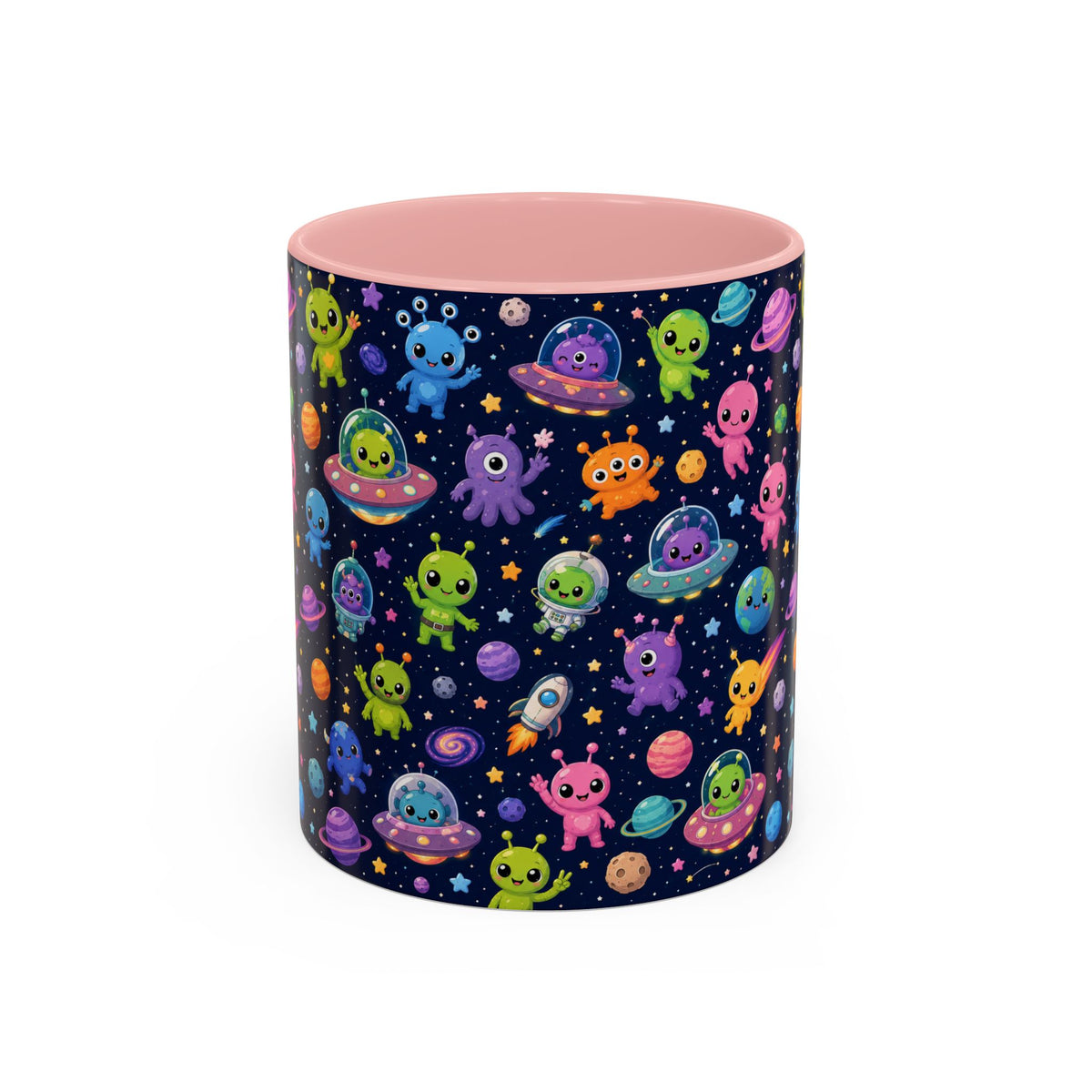 Accent Coffee Mug  (11/15 oz) - Cheerful Cartoon Alien Space