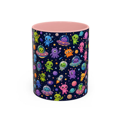 Accent Coffee Mug  (11/15 oz) - Cheerful Cartoon Alien Space