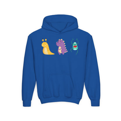 Youth Heavy Blend Hooded Sweatshirt - Colorful monsters Printify