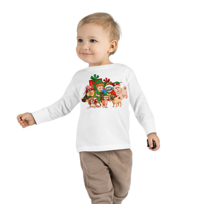 Toddler Long Sleeve Tee - Christmas with super kiddo pet friends without text - [[{"value":"Wonderwear Kid"}]]