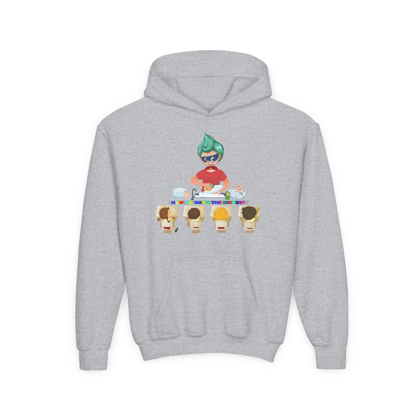 Youth Heavy Blend Hooded Sweatshirt - Little kiddo teaching to wash dishes