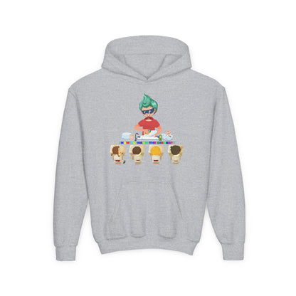 Youth Heavy Blend Hooded Sweatshirt - Little kiddo teaching to wash dishes - [[{"value":"Wonderwear Kid"}]]