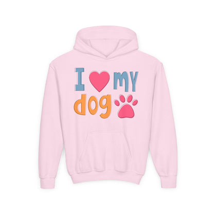 Youth Heavy Blend Hooded Sweatshirt - I love my dog Printify