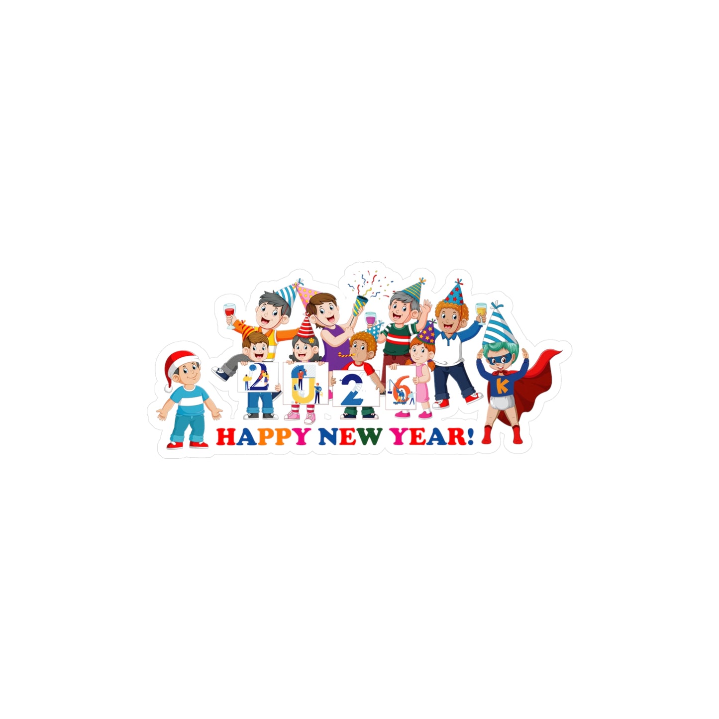 Christmas Kiss-Cut Vinyl Decals – Happy new year from super kiddo - [[{"value":"Wonderwear Kid"}]]