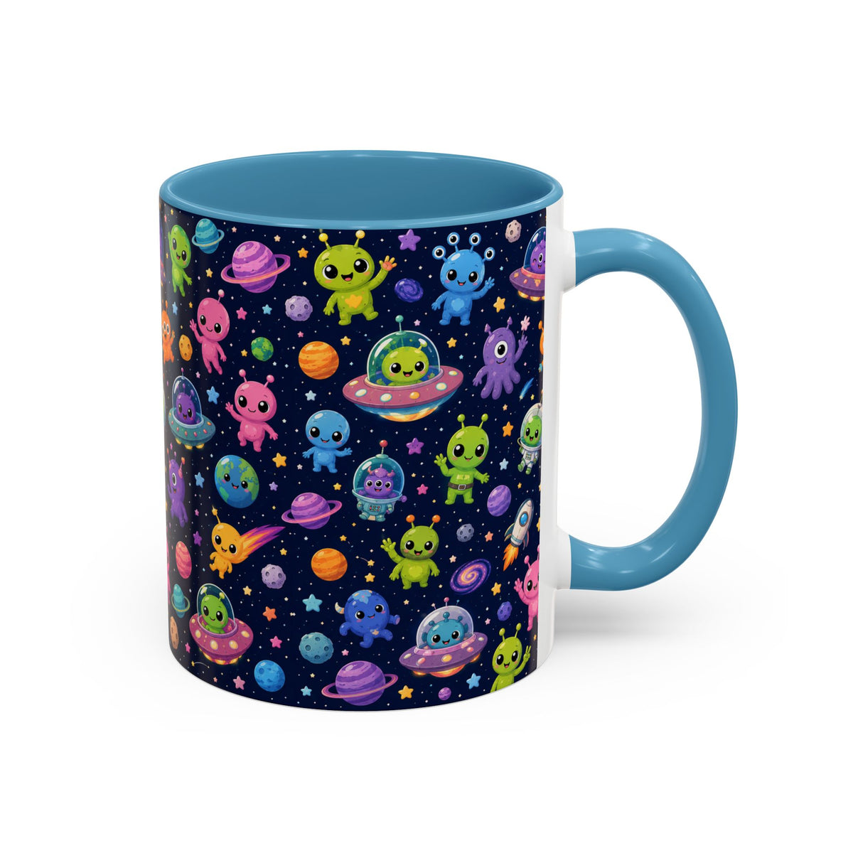 Accent Coffee Mug  (11/15 oz) - Cheerful Cartoon Alien Space