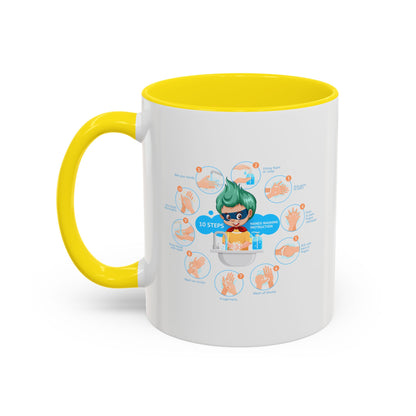 Accent Coffee Mug - Super kiddo hand washing steps - [[{"value":"Wonderwear Kid"}]]
