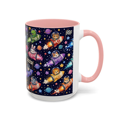 Accent Coffee Mug (11/15 oz) - Kawaii Cosmic Animal Rocket Race