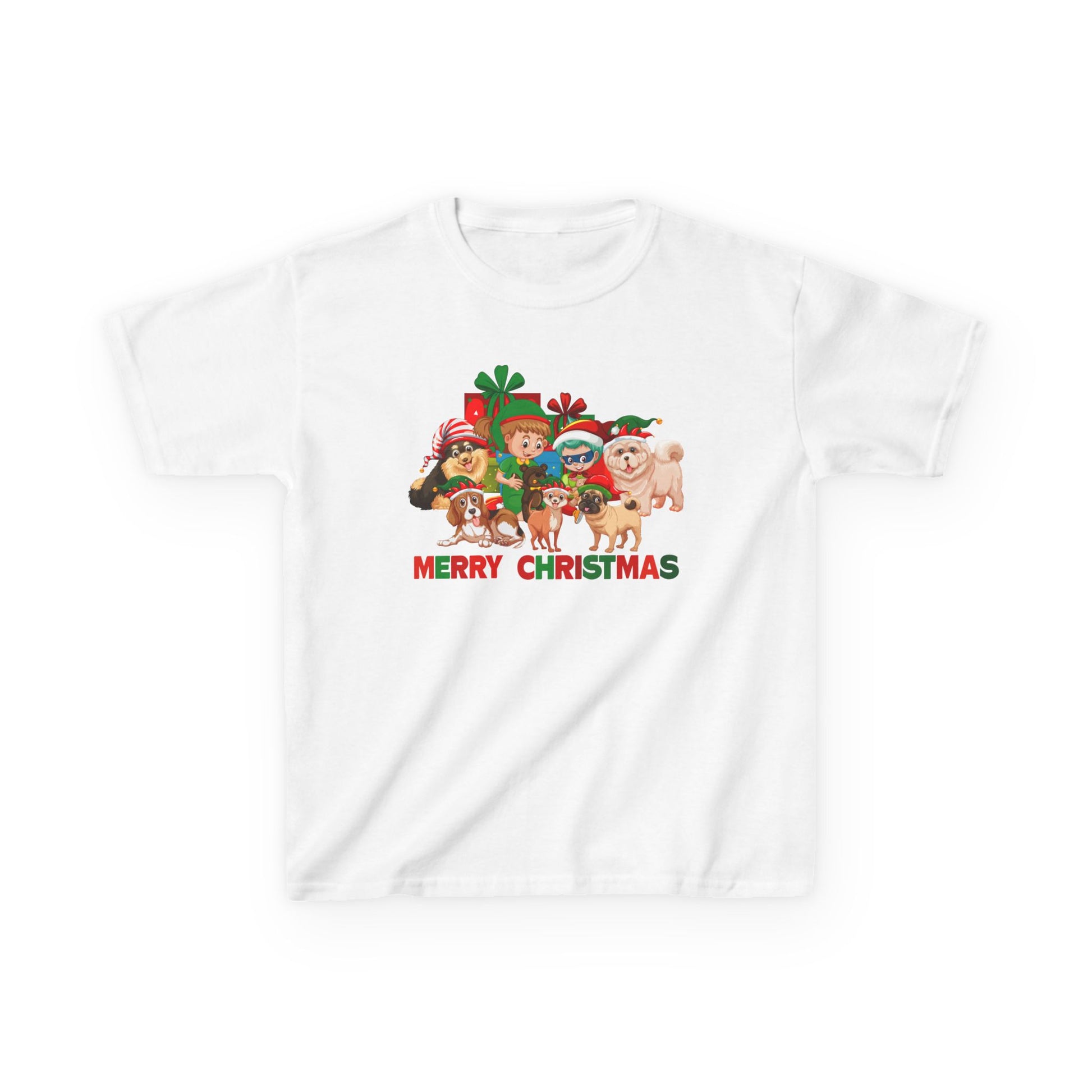 Kids Heavy Cotton™ Tee - Christmas with super kiddo pet friends with text - [[{"value":"Wonderwear Kid"}]]