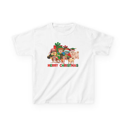 Kids Heavy Cotton™ Tee - Christmas with super kiddo pet friends with text - [[{"value":"Wonderwear Kid"}]]