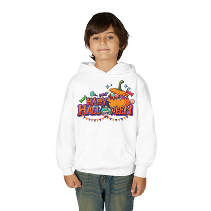 Youth Heavy Blend Hooded Sweatshirt - Happy halloween banner Printify