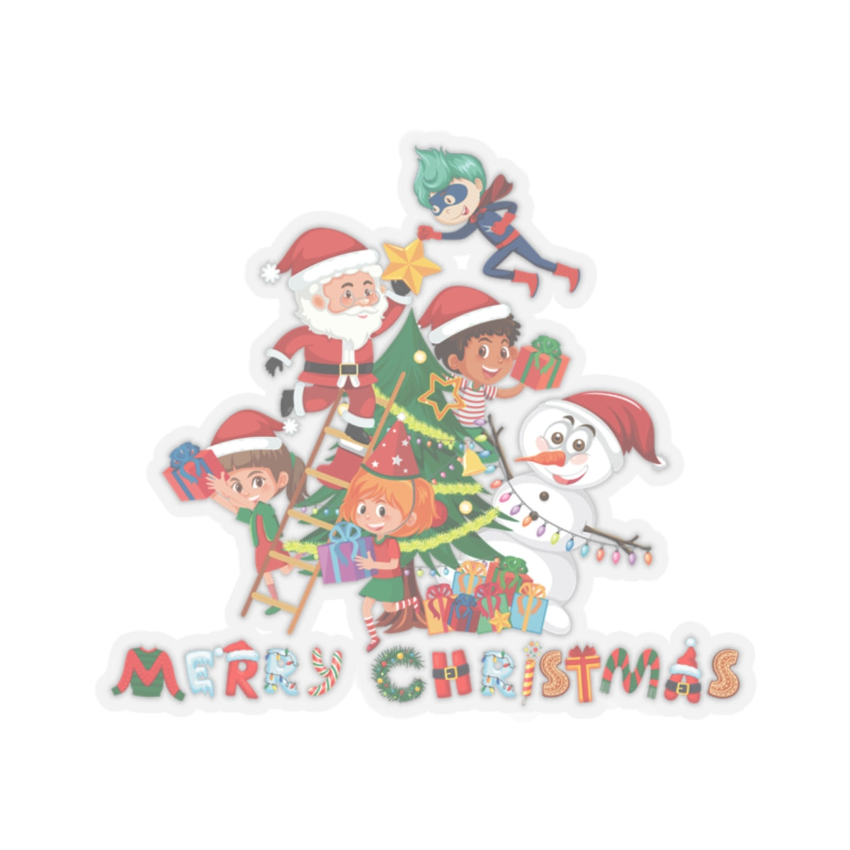 Kiss-Cut Stickers - Super kiddo making christmas tree with text - [[{"value":"Wonderwear Kid"}]]