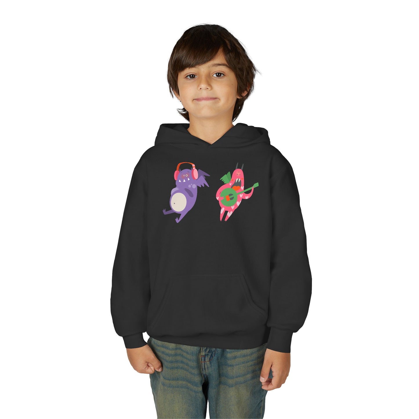 Youth Heavy Blend Hooded Sweatshirt - Monsters playing instruments