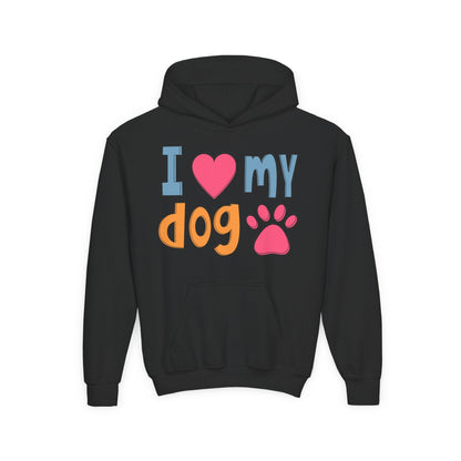 Youth Heavy Blend Hooded Sweatshirt - I love my dog Printify