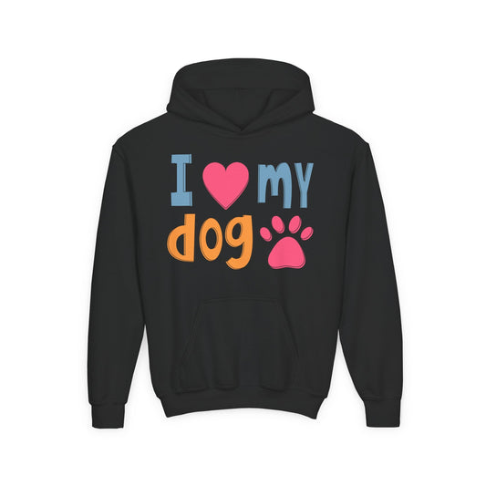 Youth Heavy Blend Hooded Sweatshirt - I love my dog Printify