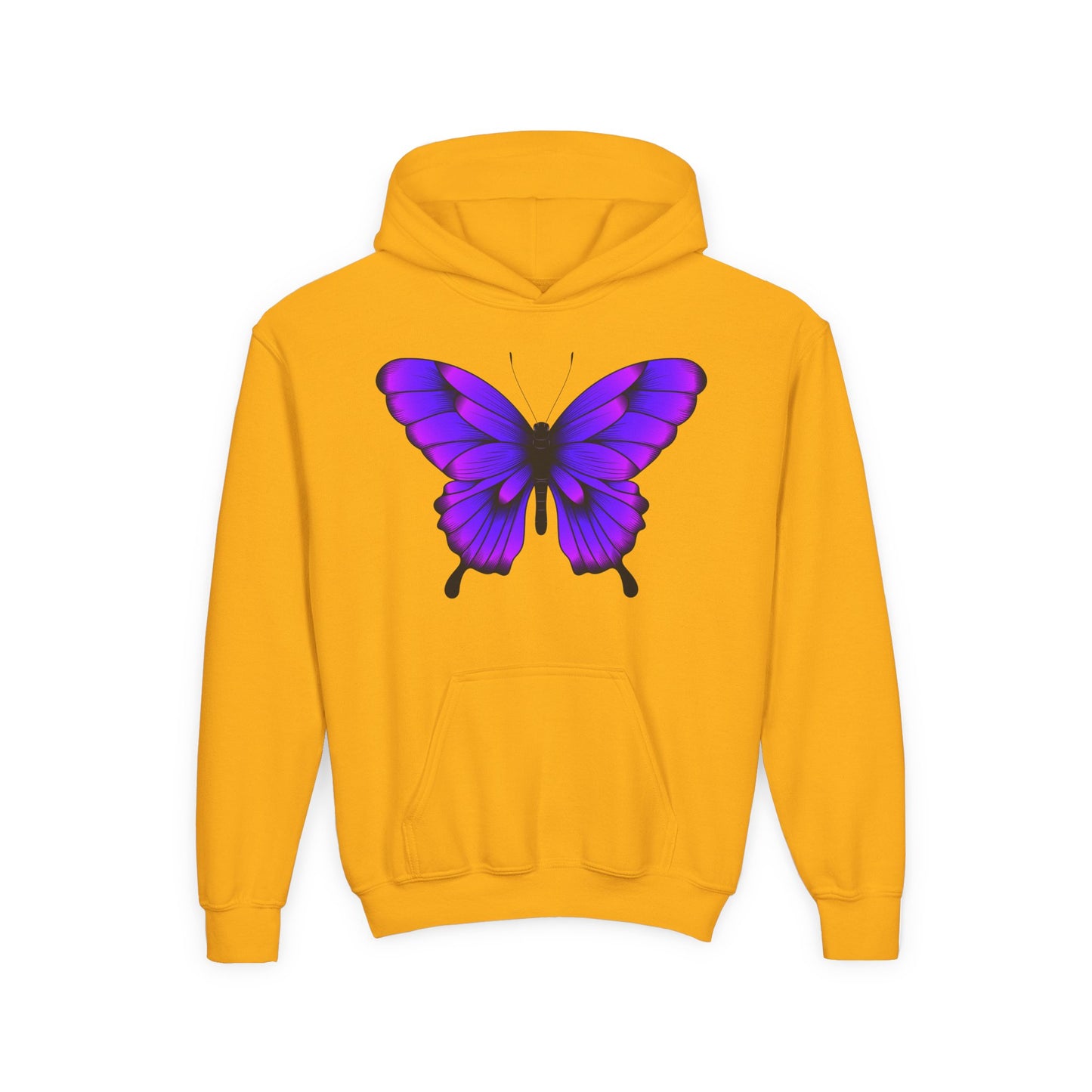 Youth Heavy Blend Hooded Sweatshirt - Tropical purple butterfly